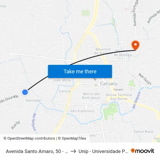 Avenida Santo Amaro, 50 - Caruaru to Unip - Universidade Paulista map