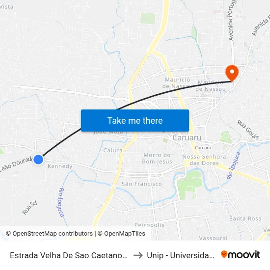 Estrada Velha De Sao Caetano Dist Indust, 2625 to Unip - Universidade Paulista map