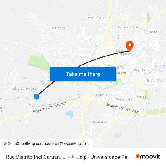 Rua Distrito Indl Caruaru, 501 to Unip - Universidade Paulista map
