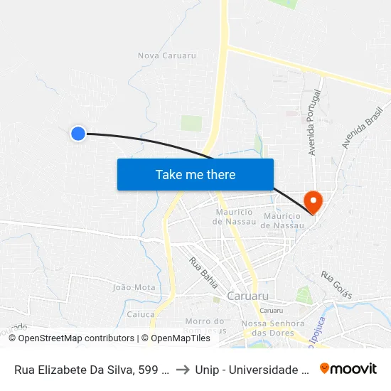 Rua Elizabete Da Silva, 599 - Caruaru to Unip - Universidade Paulista map