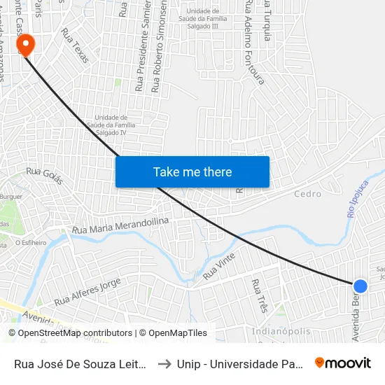 Rua José De Souza Leite 165 to Unip - Universidade Paulista map