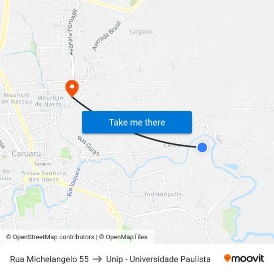 Rua Michelangelo 55 to Unip - Universidade Paulista map