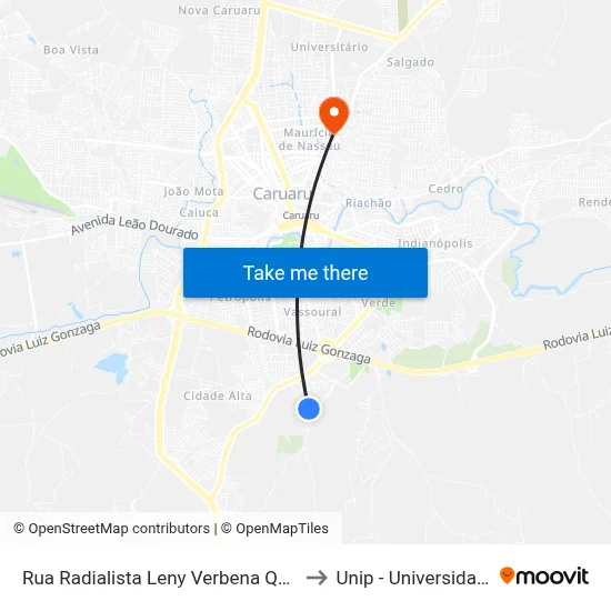 Rua Radialista Leny Verbena Queiroga Barros 204 to Unip - Universidade Paulista map