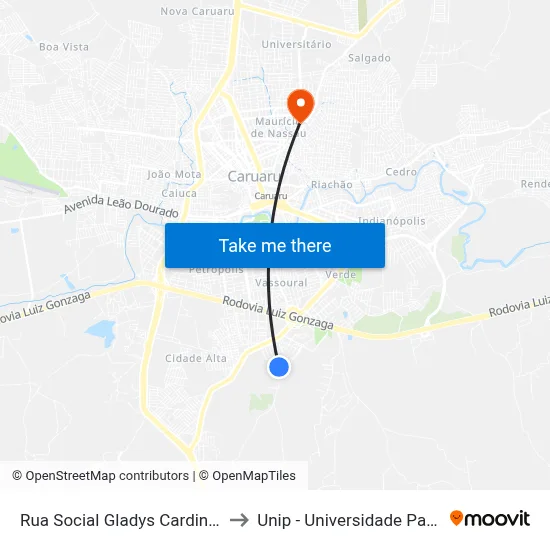 Rua Social Gladys Cardins 201 to Unip - Universidade Paulista map