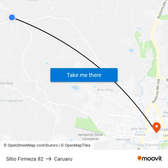 Sítio Firmeza 82 to Caruaru map