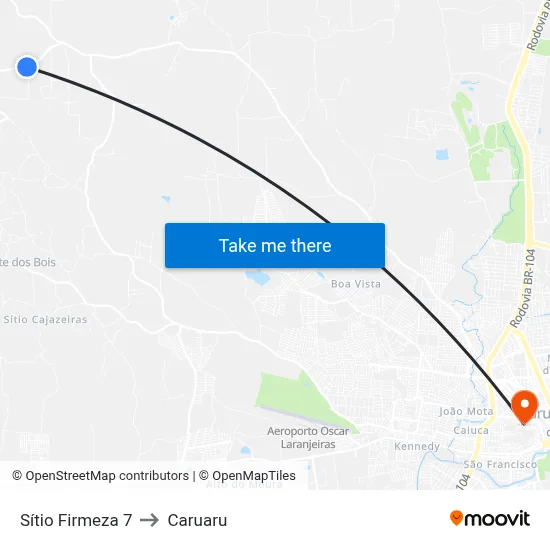 Sítio Firmeza 7 to Caruaru map