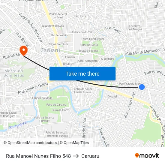 Rua Manoel Nunes Filho 548 to Caruaru map