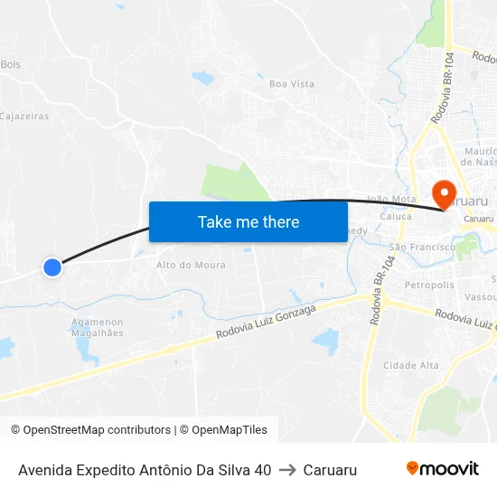 Avenida Expedito Antônio Da Silva 40 to Caruaru map