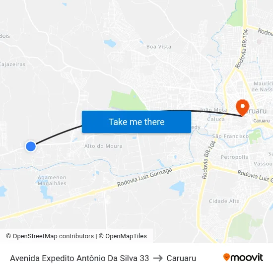 Avenida Expedito Antônio Da Silva 33 to Caruaru map