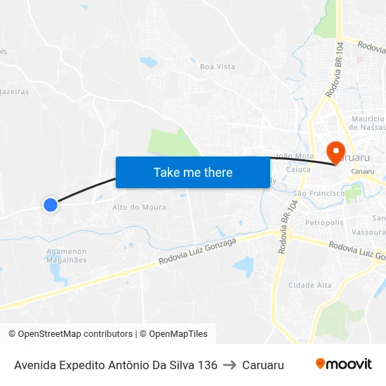 Avenida Expedito Antônio Da Silva 136 to Caruaru map