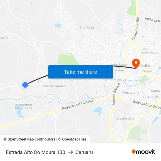 Estrada Alto Do Moura 130 to Caruaru map