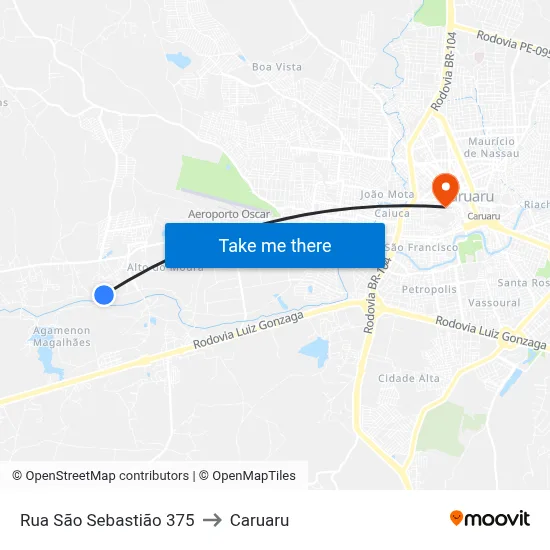 Rua São Sebastião 375 to Caruaru map