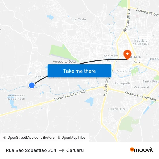Rua Sao Sebastiao 304 to Caruaru map