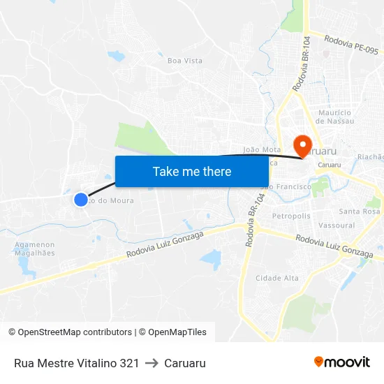 Rua Mestre Vitalino 321 to Caruaru map