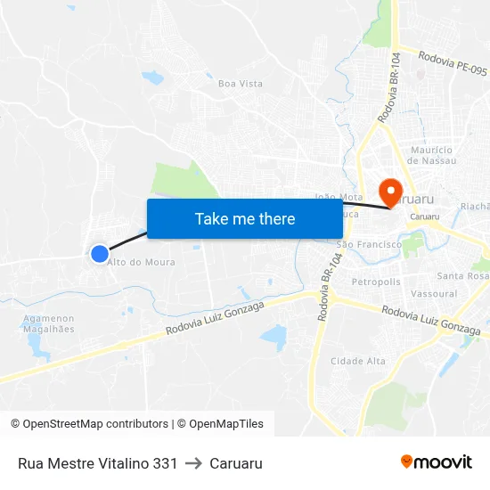 Rua Mestre Vitalino 331 to Caruaru map