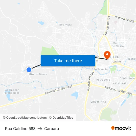 Rua Galdino 583 to Caruaru map