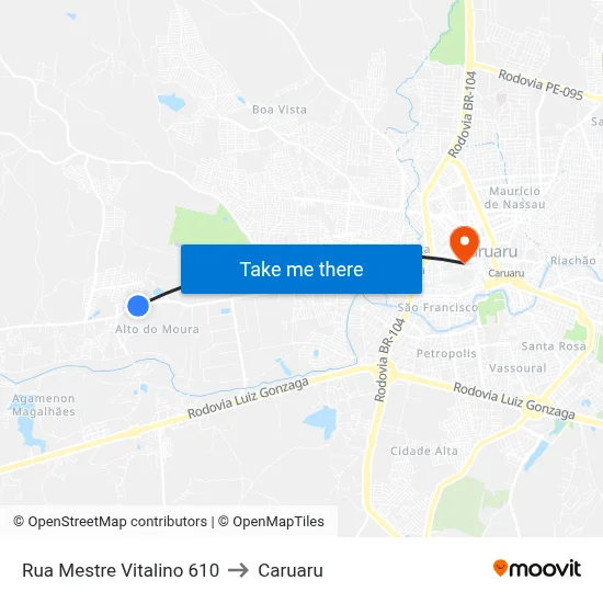 Rua Mestre Vitalino 610 to Caruaru map