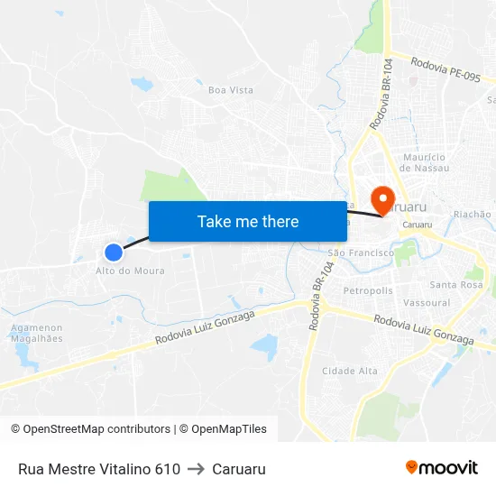 Rua Mestre Vitalino 610 to Caruaru map
