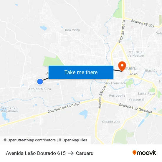 Avenida Leão Dourado 615 to Caruaru map