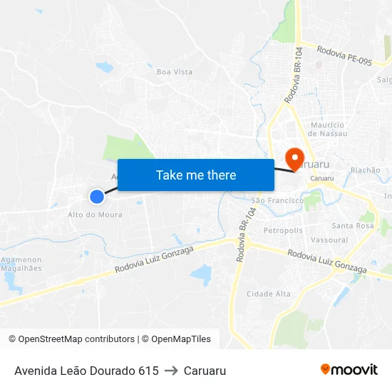 Avenida Leão Dourado 615 to Caruaru map