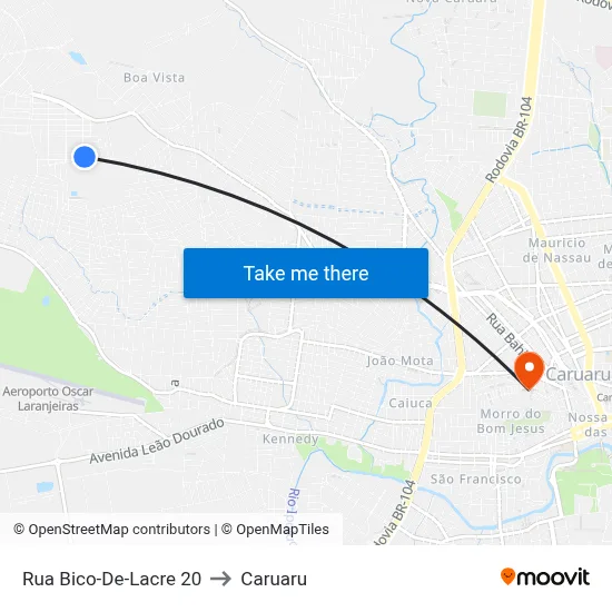 Rua Bico-De-Lacre 20 to Caruaru map