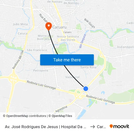 Av. José Rodrigues De Jesus | Hospital Da Mulher Do Agreste to Caruaru map