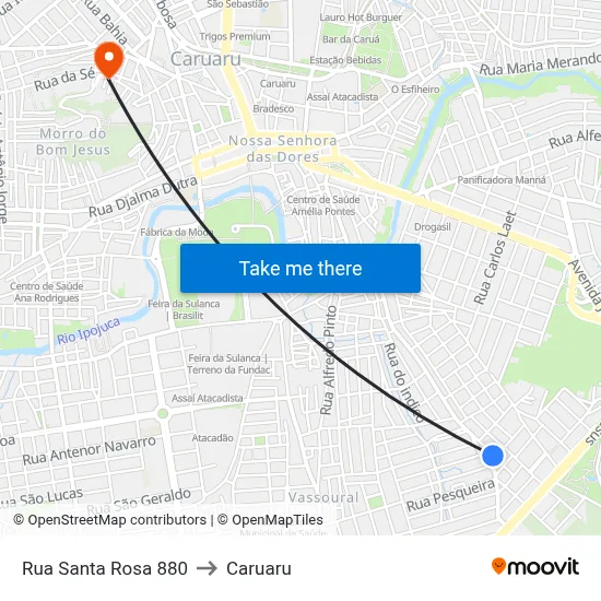 Rua Santa Rosa 880 to Caruaru map