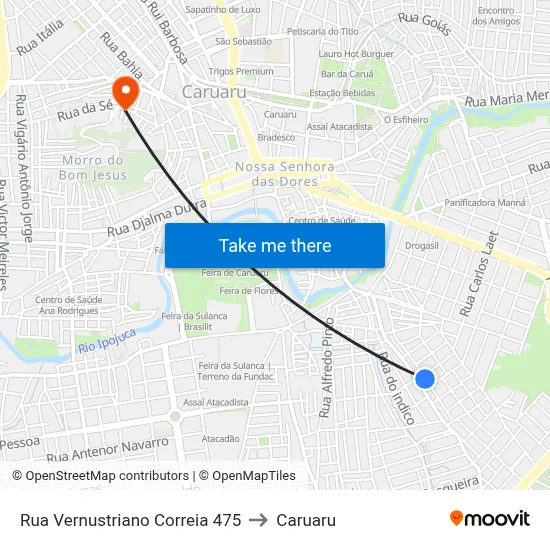 Rua Vernustriano Correia 475 to Caruaru map