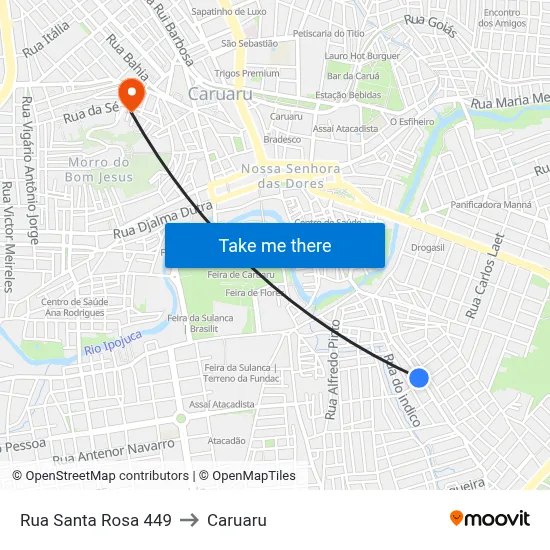 Rua Santa Rosa 449 to Caruaru map