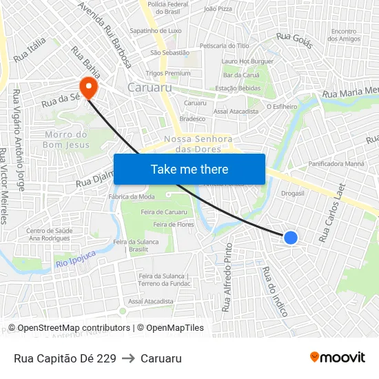 Rua Capitão Dé 229 to Caruaru map