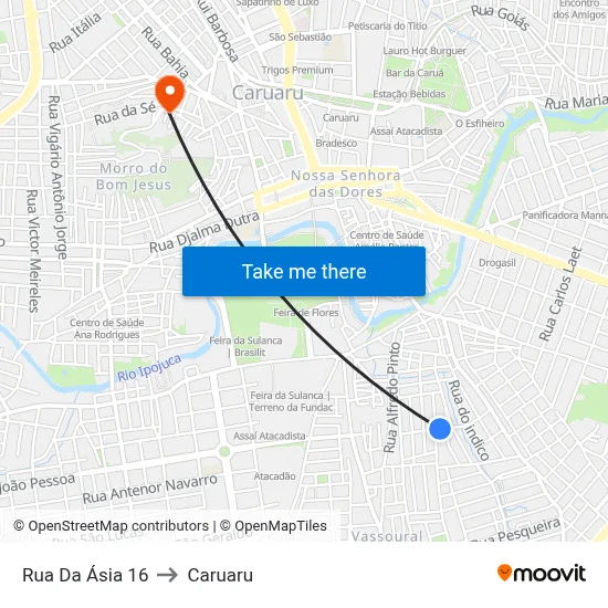 Rua Da Ásia 16 to Caruaru map
