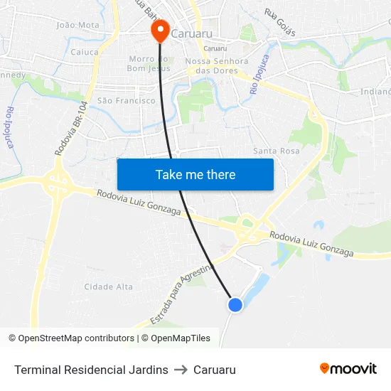 Terminal Residencial Jardins to Caruaru map