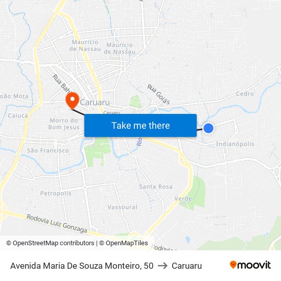 Avenida Maria De Souza Monteiro, 50 to Caruaru map