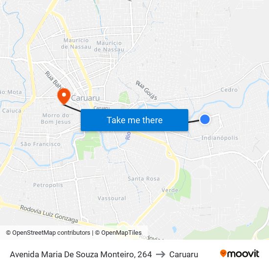 Avenida Maria De Souza Monteiro, 264 to Caruaru map