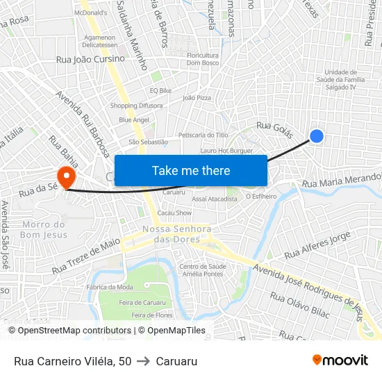 Rua Carneiro Viléla, 50 to Caruaru map