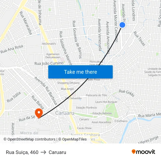 Rua Suiça, 460 to Caruaru map