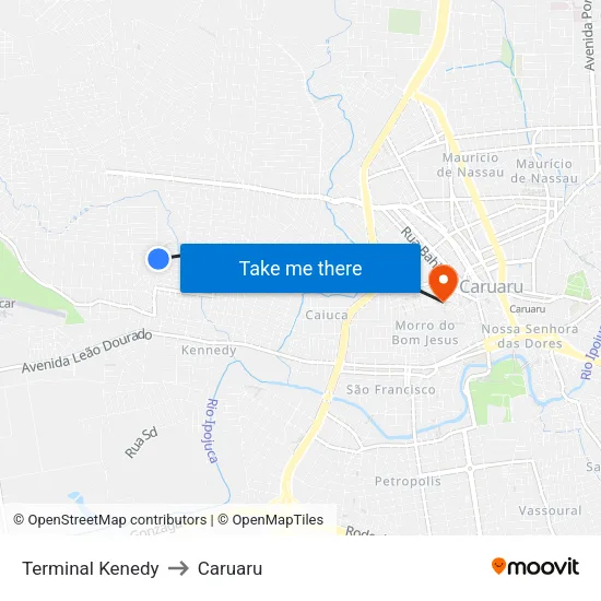 Terminal Vila Kennedy to Caruaru map