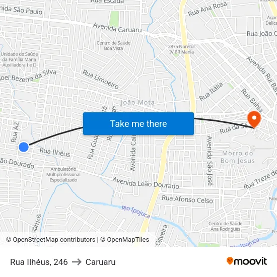 Rua Ilhéus, 246 to Caruaru map