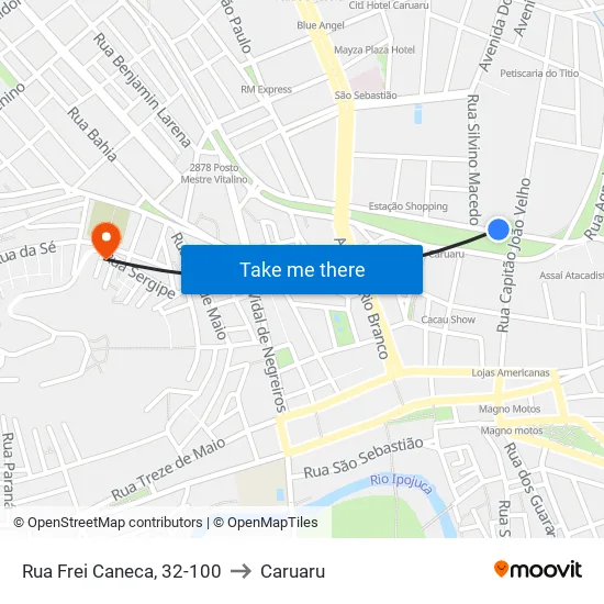 Rua Frei Caneca, 32-100 to Caruaru map