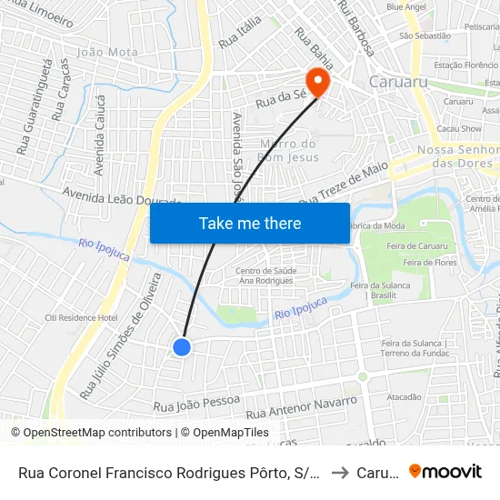 Rua Coronel Francisco Rodrigues Pôrto, S/N - Caruaru to Caruaru map