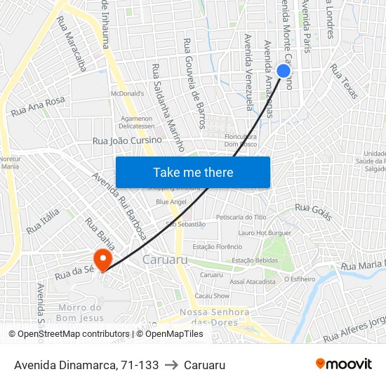 Avenida Dinamarca, 71-133 to Caruaru map