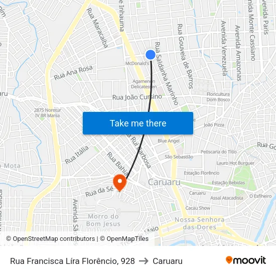 Rua Francisca Líra Florêncio, 928 to Caruaru map