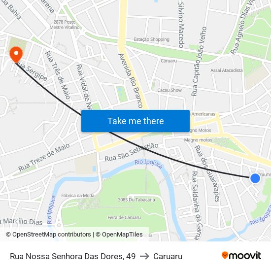 Rua Nossa Senhora Das Dores, 49 to Caruaru map