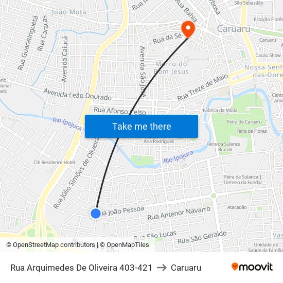 Rua Arquimedes De Oliveira 403-421 to Caruaru map