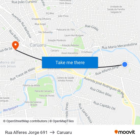 Rua Alferes Jorge 691 to Caruaru map
