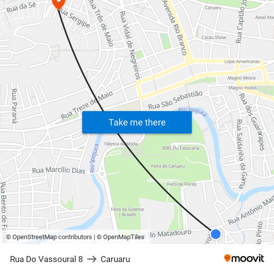 Rua Do Vassoural 8 to Caruaru map