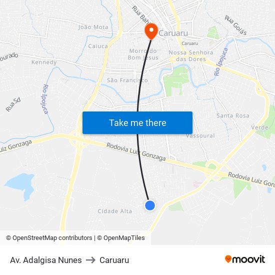 Av. Adalgisa Nunes to Caruaru map