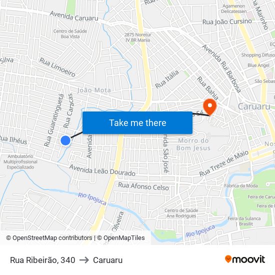 Rua Ribeirão, 340 to Caruaru map