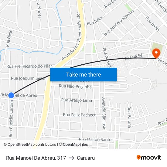 Rua Manoel De Abreu, 317 to Caruaru map