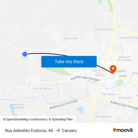 Rua Adenildo Eudocio, 46 to Caruaru map